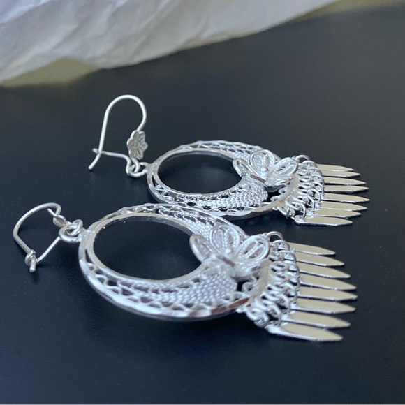 925 STERLING SILVER MEDIUM ROUND FOLKLORIC FILIGREE EARRINGS  From Mexico - Picture 8 of 11